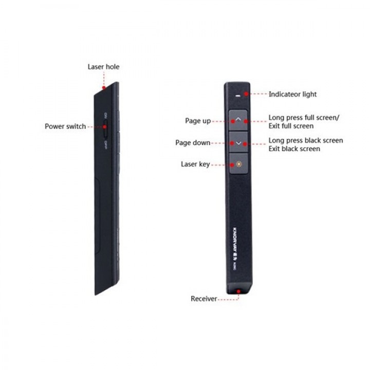 Wireless Presenter with Laser Pointer KNORVAY N26C Hitam