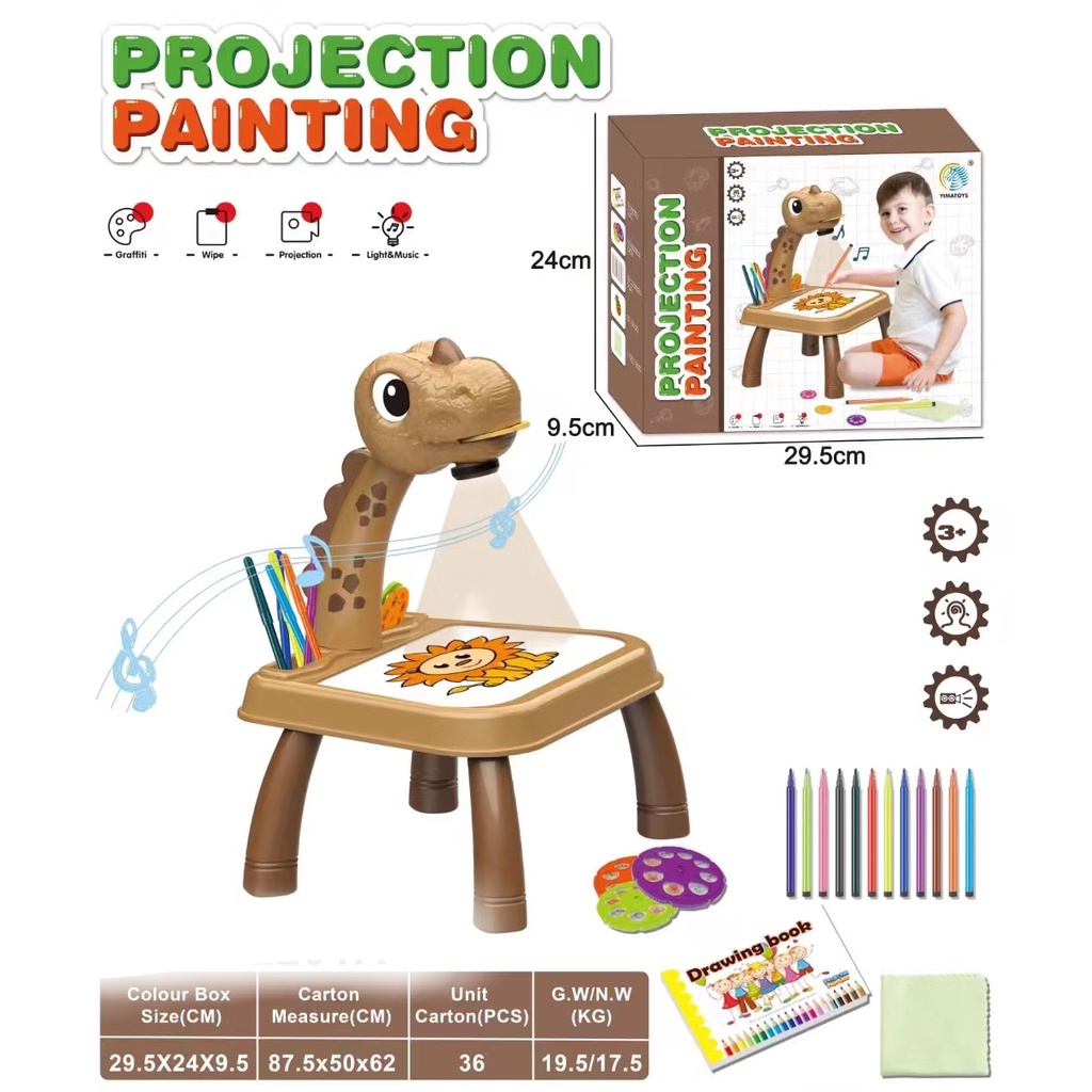 [Jualsemua18](YM2201)Model Terbaru Mainan Meja Gambar Anak Proyektor Dino Dan Pony / Meja Menggambar Proyeksi Gambar Berwarna / Drawing Projector