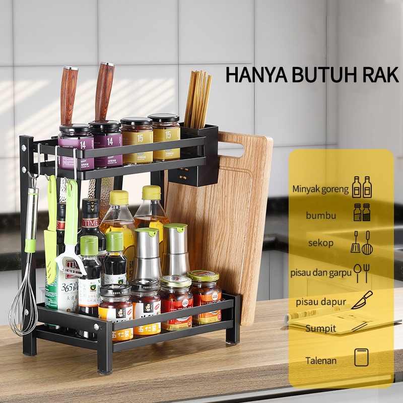 Rak Bumbu Dapur Penyimpanan Bumbu Penyelenggara Rak Susun Stainless Steel 2/3 Tier Rak Botol Rempa