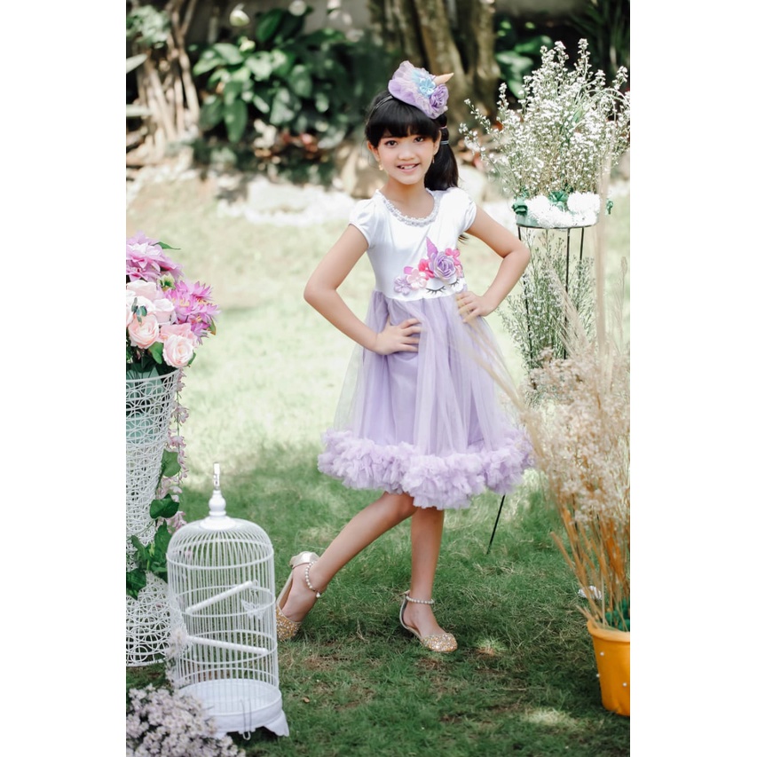 Dress unicorn anak free bando mewah