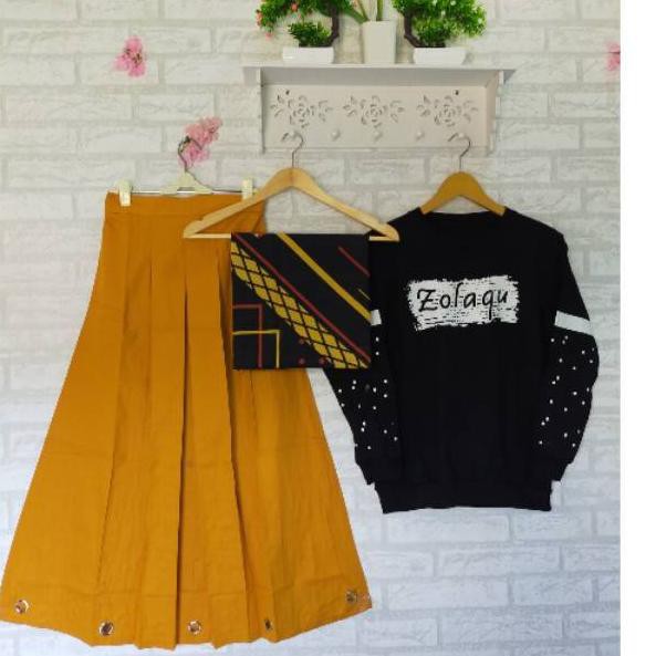 Menarik.. Setelan kaos combed rok ring Zolaqu lengan bintik