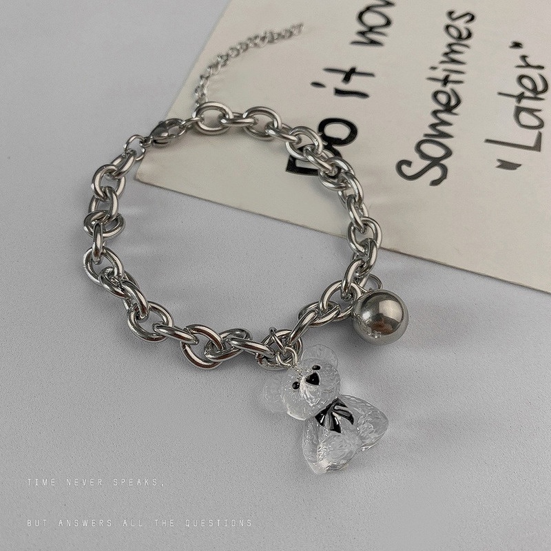 Gelang Liontin Beruang Hollow Bahan Alloy Gaya Korea Untuk Wanita