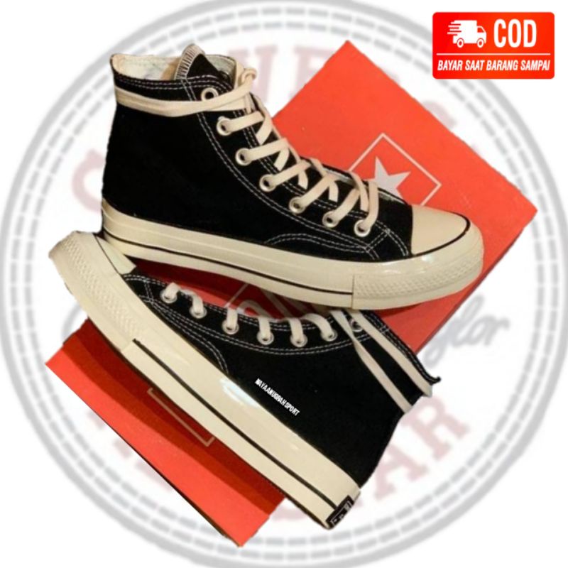 Sepatu CONVERSE 70s egret BNIB hight black white premium glosian sneaker pria wanita laki laki dan perempuan Sepatu Converse 70s Black White, Sepatu Converse, All Star 70s Premium, Converse 70s High Egret