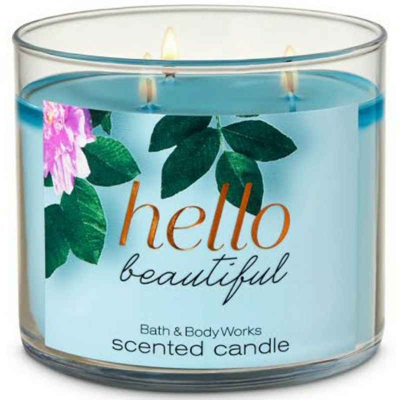 BATH &amp; BODY WORKS BBW HELLO BEAUTIFUL 3-WICK SCENTED CANDLE 411 G JASMINE GARDENIA MAGNOLIA SCENT 411 G LILIN WANGI 3 SUMBU UKURAN BESAR PENGHARUM RUANGAN