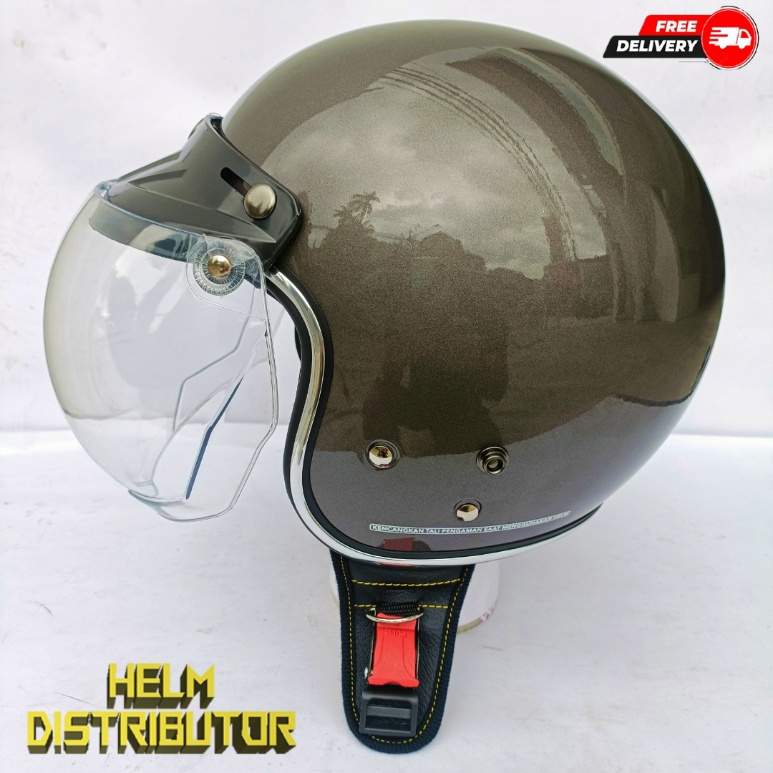 HELM BOGO RETRO KUALITAS PREMIUM LIS CHROME KACA CEMBUNG FULL LEHER SNI DEWASA PRIA WANITA (COD)