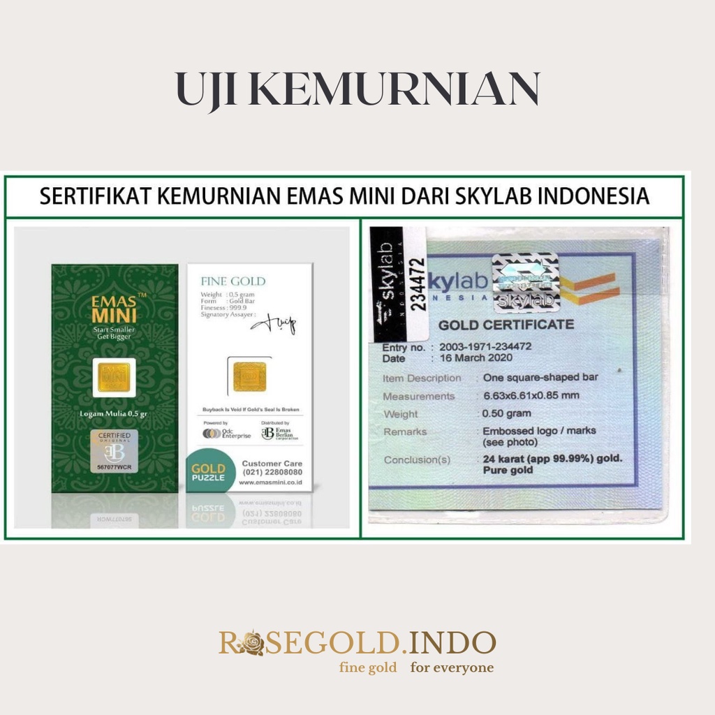 Logam Mulia Emas Mini 0.5g asli 24 karat untuk hadiah, kado, souvenir, mahar, seserahan