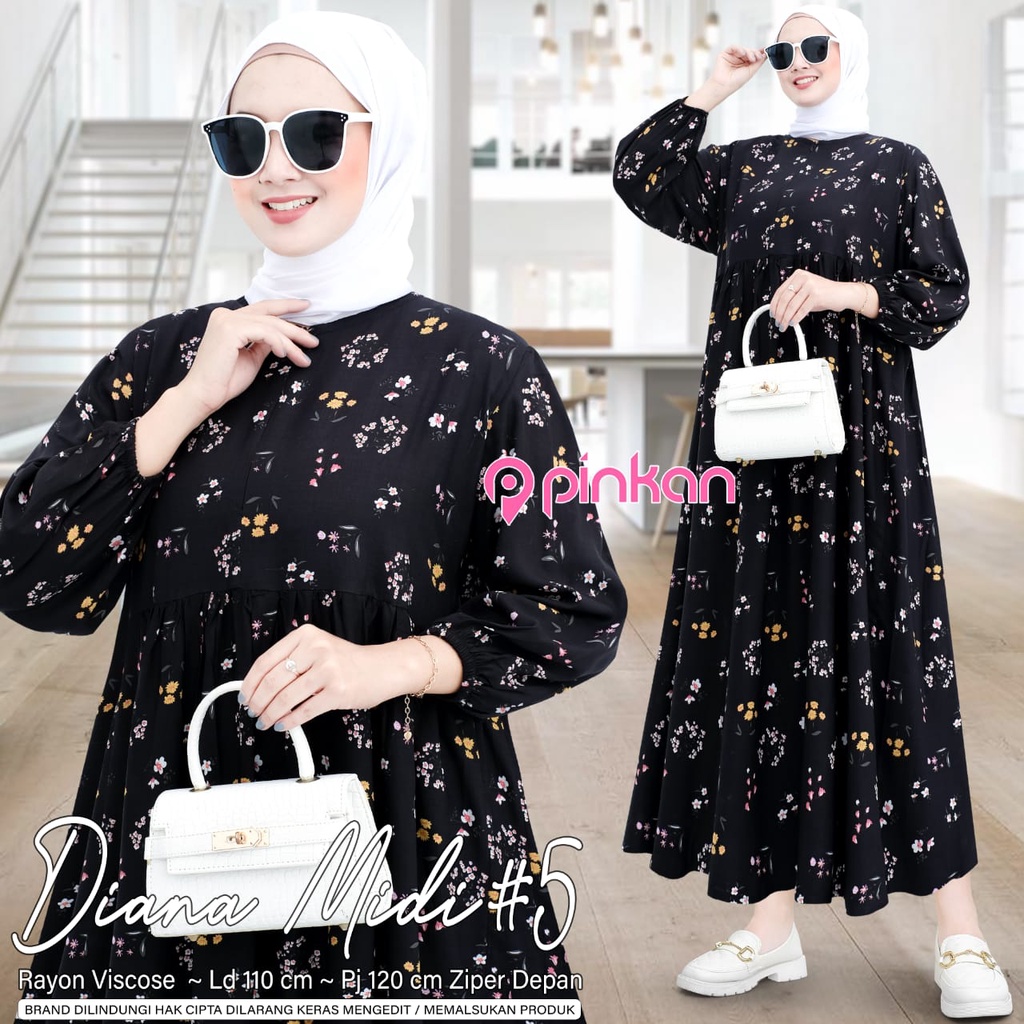 [COD] [Murcee] Midi Dress Diana Midi - Bunga Midi Dress Wanita Remaja Dewasa LD 110 BB 50-60 Kg Baha