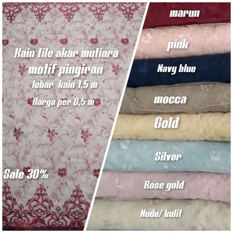 kain tile akar mutiara/motif salur pingiran/mutiara geliter/brokat tile akar mutira/