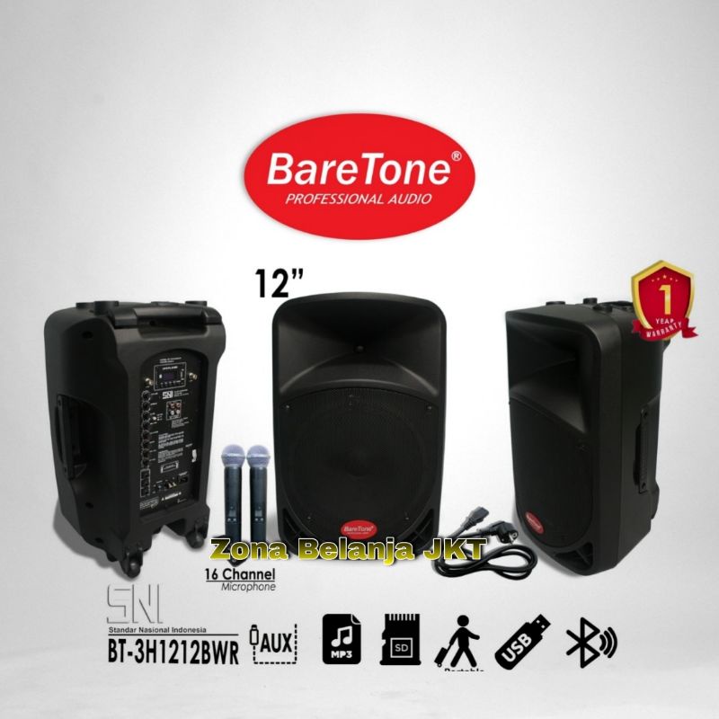 SPEAKER PORTABLE BARETONE 12 INCH 3H 1212BWR BLUETOOTH WIRELESS MEETING ORIGINAL