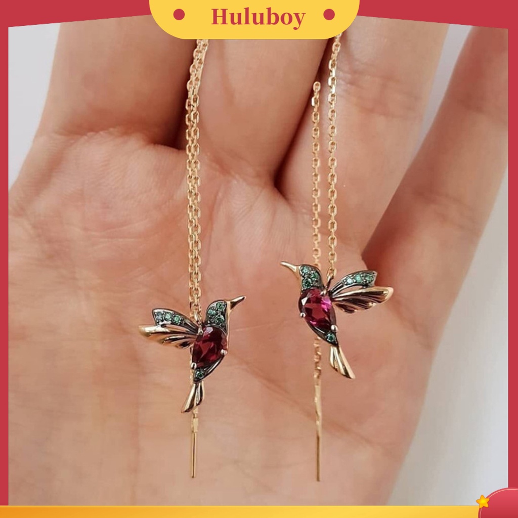 Hu Hu Hu Hu Hu Alat Bantu Pasang Kacamata♡ 1 Pasang Anting Gantung Panjang Bentuk Burung Kolibri Non Alergi Ramah Lingkungan