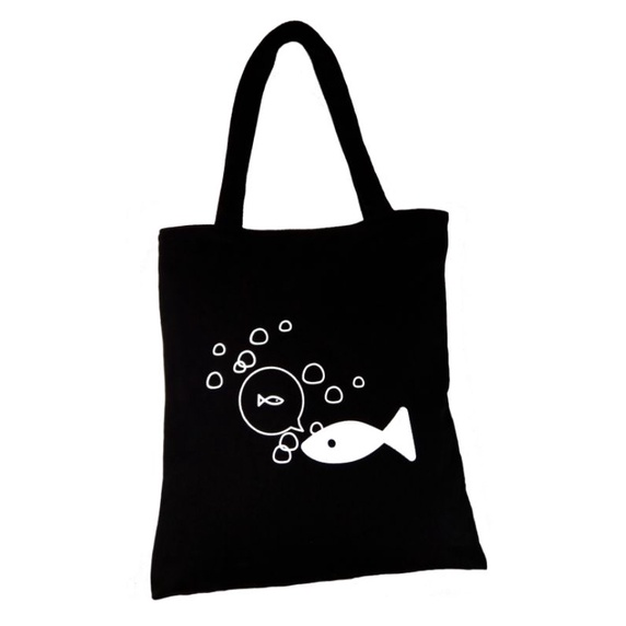 Tote Bag Kanvas Wanita dengan Resleting - Desain Aesthetic Motif Ikan: Gaya yang Unik dan Menarik