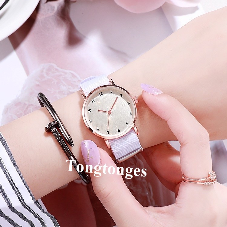 JAM TANGAN WANITA COUPLE GAYA KOREAN SIMPLE JAM FASHION MEN WOMEN RANTAI NYLON