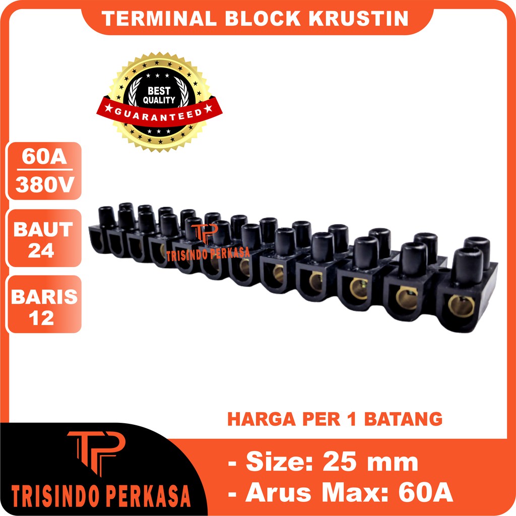 Terminal Krustin 25mm 60A 60Ampere Hitam Klustin Blok