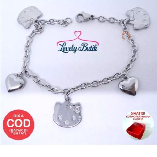 Lovelybutik - Gelang Titanium Anti Karat / Big Cutie Gelang Tangan Titanium Ukuran 18 cm / Gelang Tangan Wanita Titanium / Gelang Titanium Wanita Silver