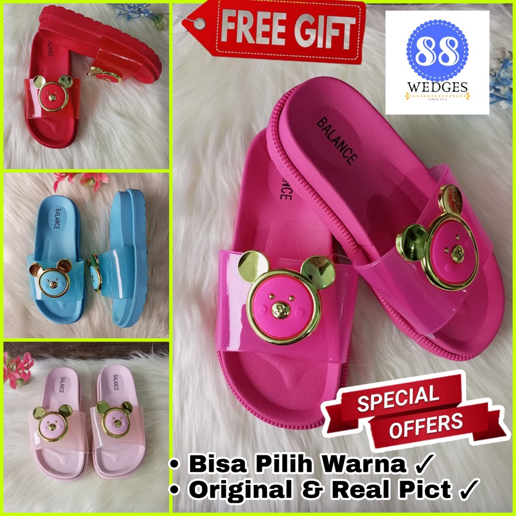 Sandal Anak Perempuan Import Jelly Merk Balance 1603-96 Karakter Lucu Murah Hak Tebal / Sendal Selop