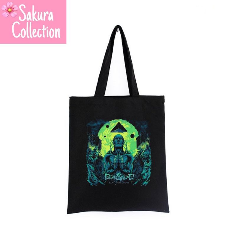 Tote Bag tas BAND DEADSQUAD musik Heavy rock BAND metal tote bag resleting pria wanita tas sekolah / tas ngaji / tas kerja / tas belanja unisex canvas kekinian hitam/black tas jinjing/laptop fashion