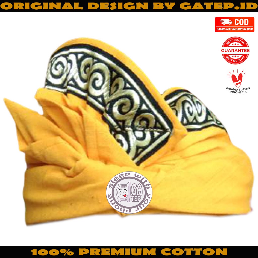 Udeng Bali Setengah Jadi Kuning Polos Tepi Keong - Ikat Kepala Bali