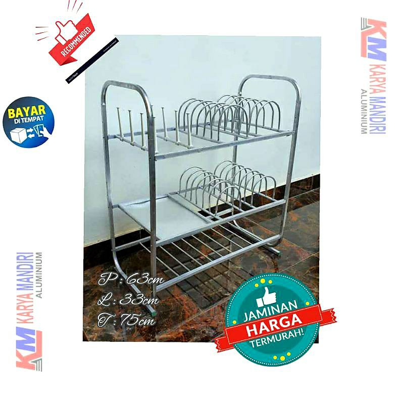 RAK TIRISAN PENGERING PIRING DAN GELAS ASLI ALUMINIUM 3SUSUN