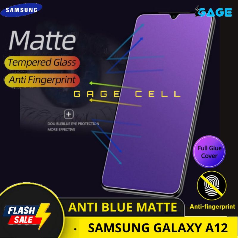 TEMPERED GLASS TG ANTI MINYAK BLUE MATTE SAMSUNG GALAXY A12 FULL LAYAR SCREEN PROTECTOR