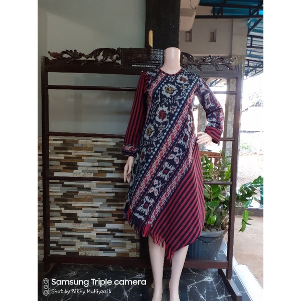 Dress serong tenun blangket  baju tenun jepara etnik premium DTB110