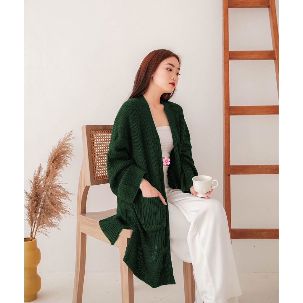 LONG CARDIGAN RAJUT TEBAL OVERSIZED MAGRA-HIJAU EMERALD