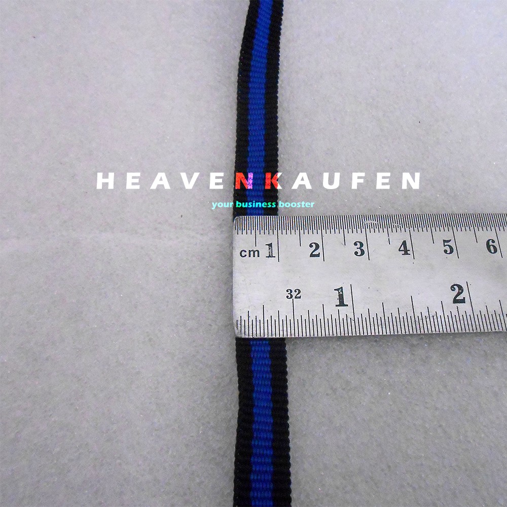 Tali Lanyard Lebar 1 cm Warna Hitam Strip Tengah Biru Meteran