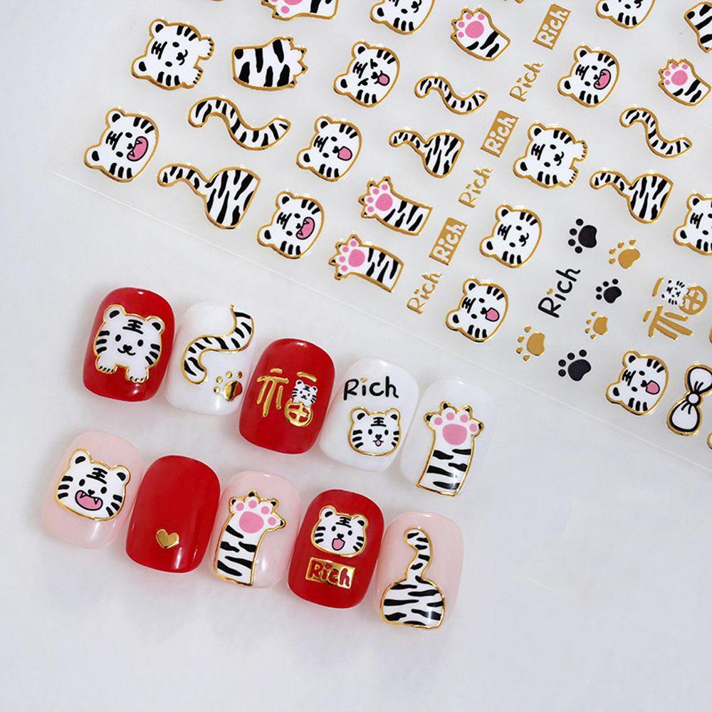 Stiker Kuku Motif Kartun Leopard Untuk Dekorasi Nail Art|Stiker Kuku Motif Tahun Baru Imlek