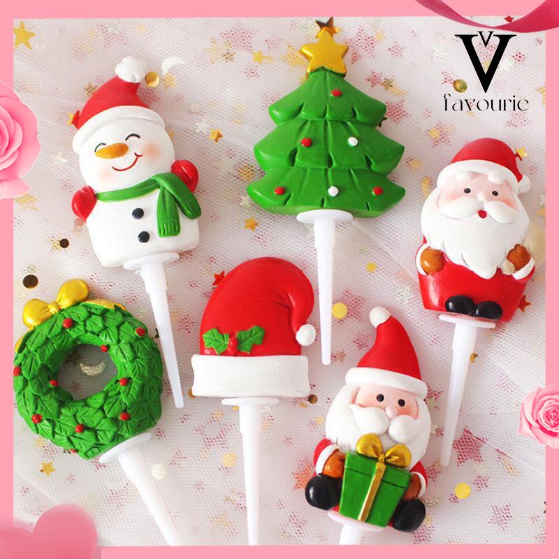 [COD]Ornamen dekorasi kue natal  kotak hadiah Santa Claus  makanan penutup pesta plug-in resin rusa-FA