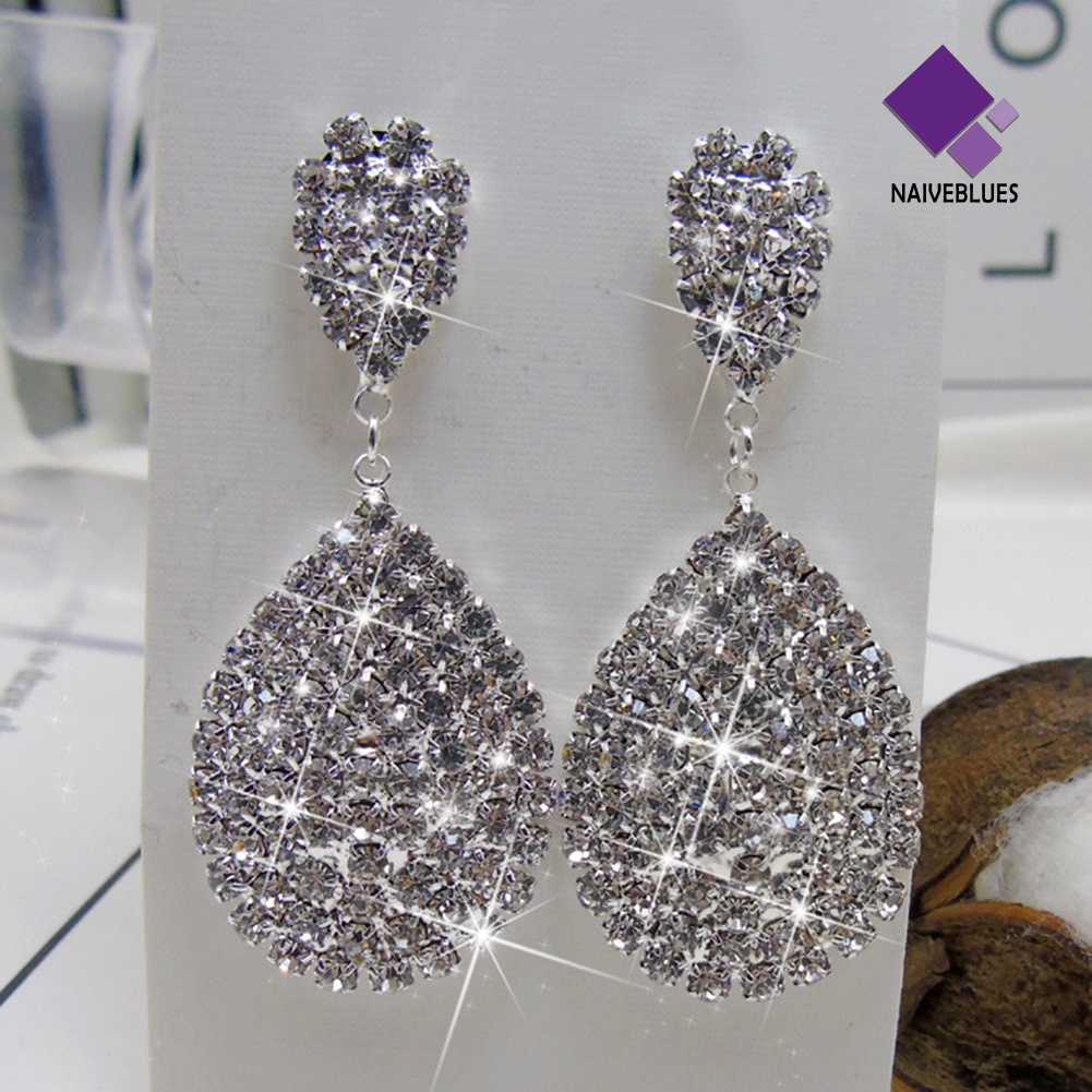 Anting Stud Berlian Imitasi Model Waterdrop Menjuntai Untuk Wanita