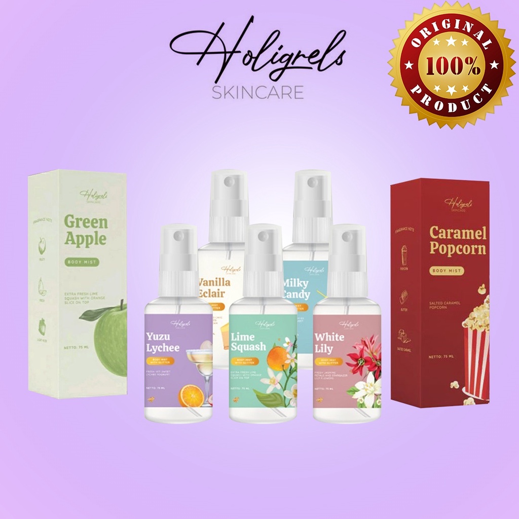 HOLIGRELS BODY MIST PARFUME 75ML ( ORIGINAL CAKE / OCEAN / GREEN APPLE / CAFFEINE / LIME SQUASH / MI