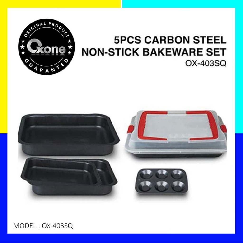 Oxone OX-403SQ 5Pcs Carbon Steel Non-Stick Bakeware Set / Baking Pan
