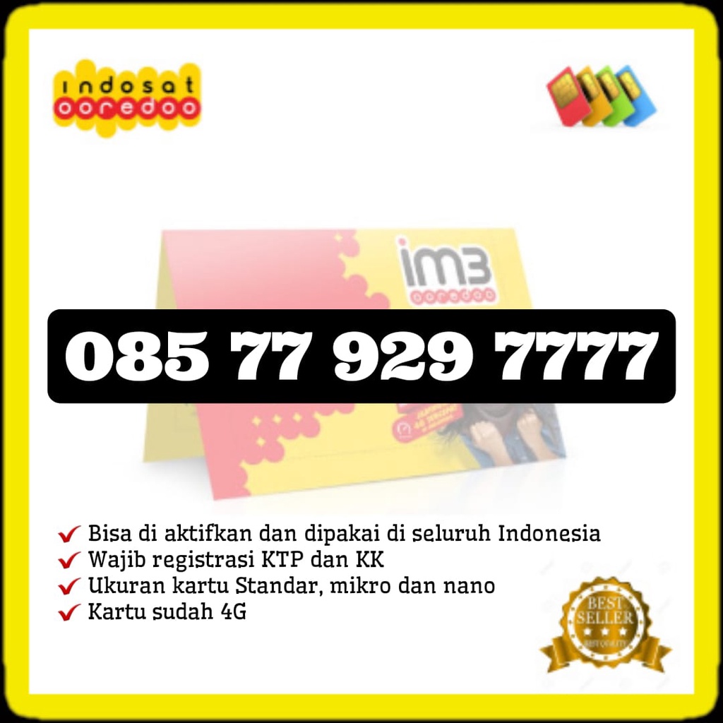 Kartu Kertu Perdana Nomor Nomer Cantik Indosat M3 Im3 Ooredoo Oredo Tri Hutchison Heksa Hexa  Tripel