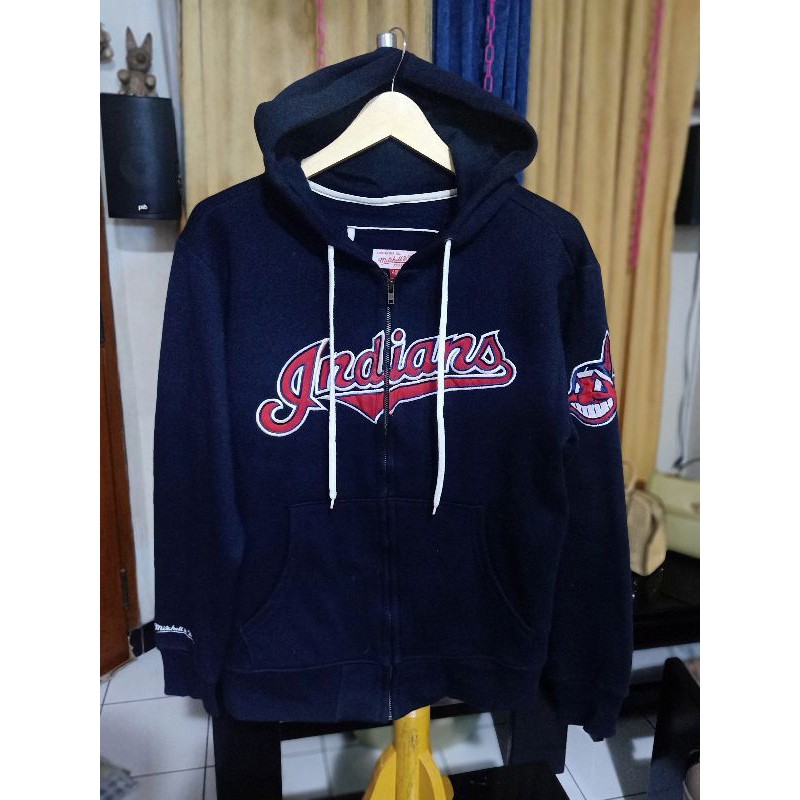 MLB indians Major League Baseball Hoodie Zipper vintage navy big logo second branded preloved