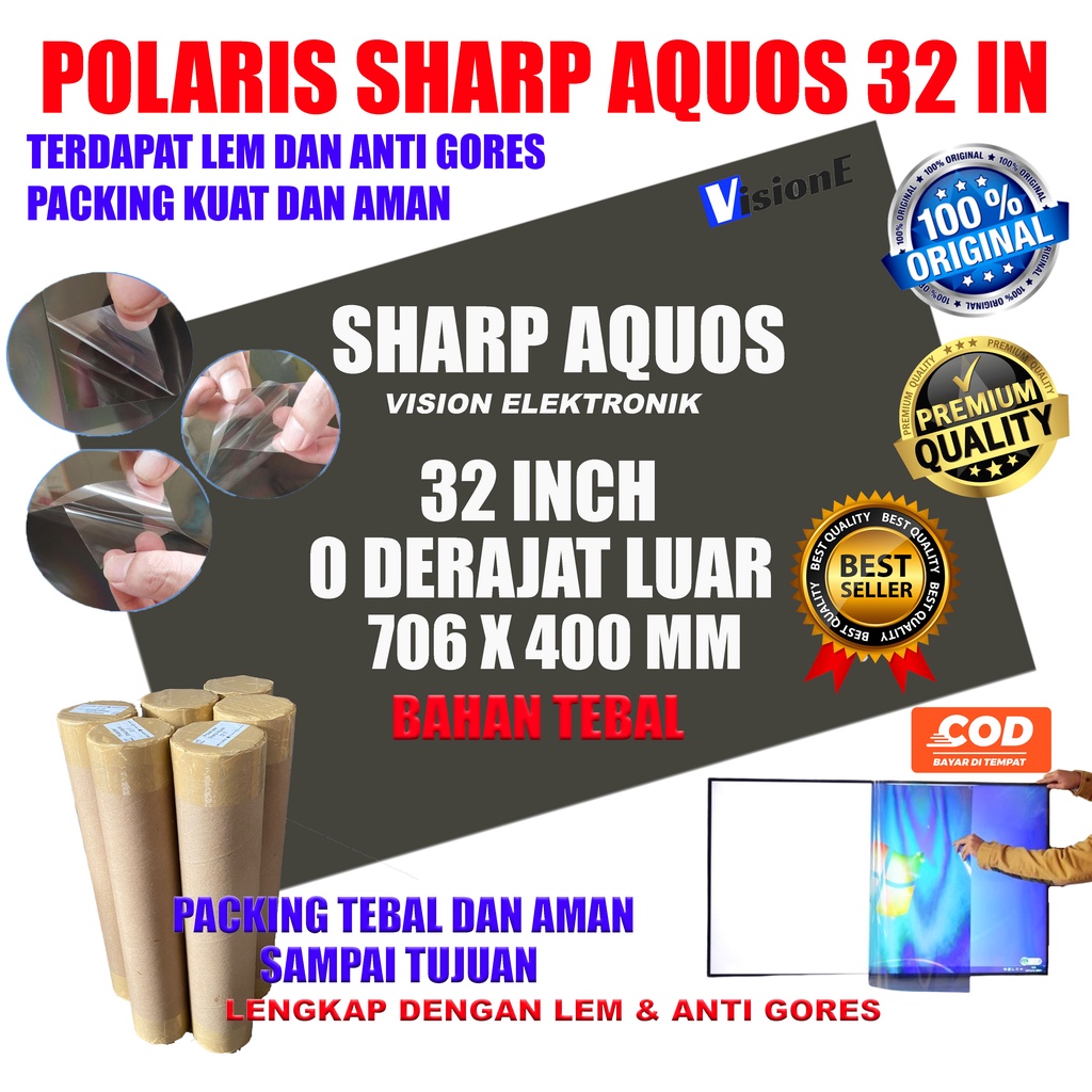 Polarizer SHARP AQUOS 32 INCH bagian luar 0 derajat dimensi 706*400 MM ukuran ORIGINAL LCD LED SHARP