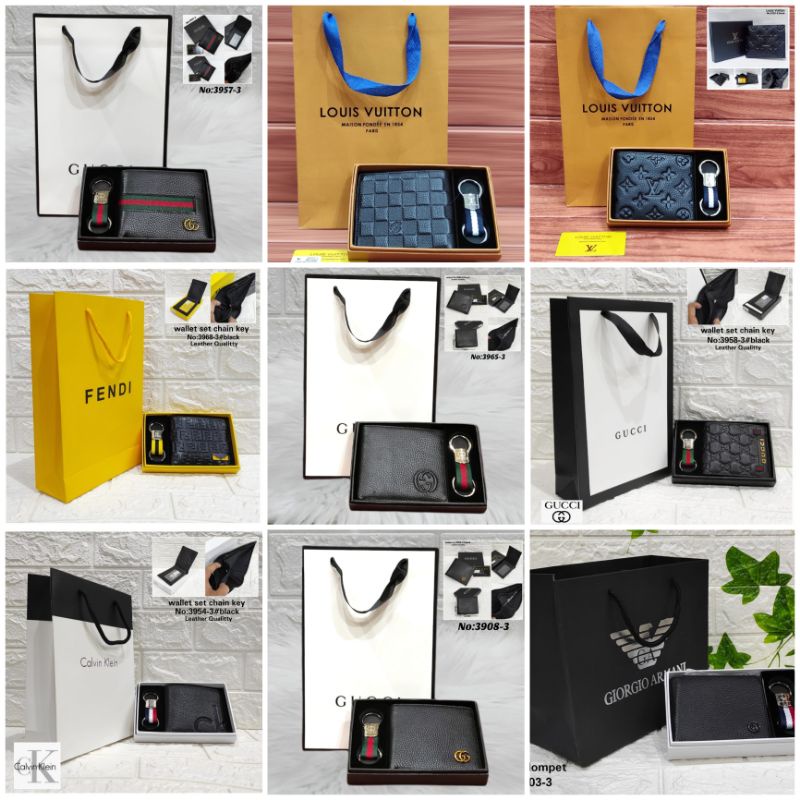 Dompet Kulit Lipat Pria Set Chain Key Bisa COD