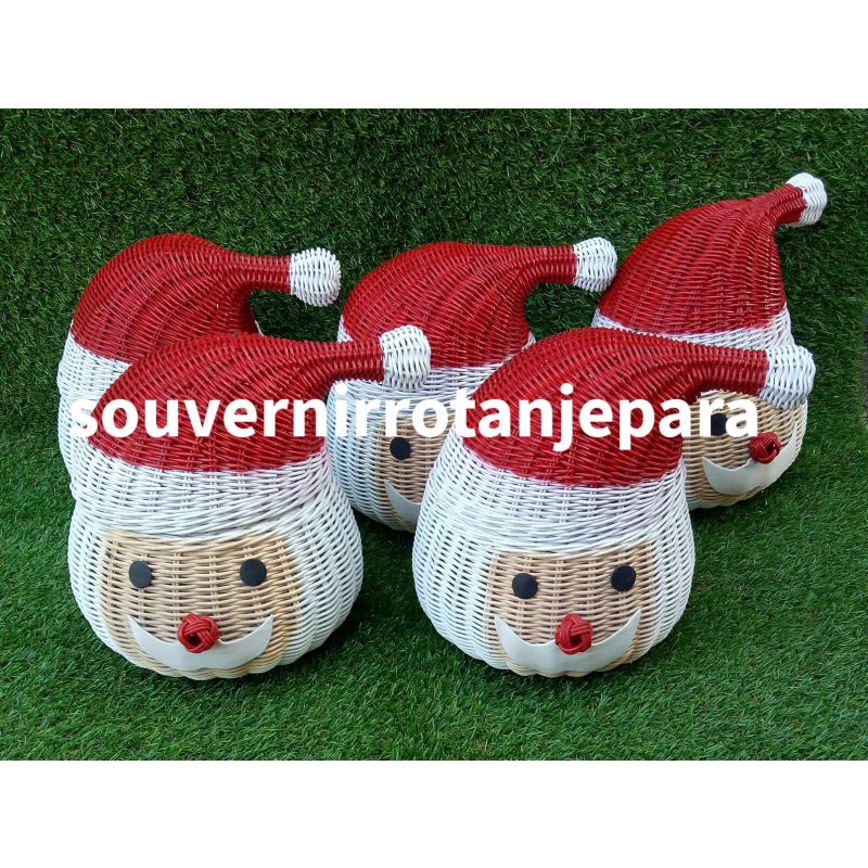 Santa rotan/kepala Santa topi miring/kepala Santa rotan/hampers natal/hampers rotan /