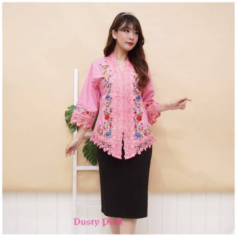 Atasan Kebaya Encim Modern Katun Kombinasi Brokat Bordir Floy Alexuez