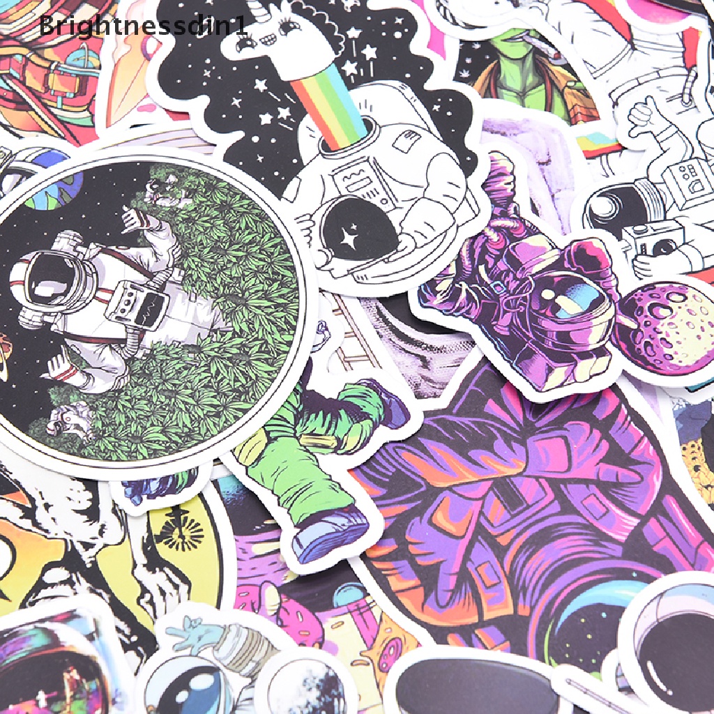 (Brightnessdin1) 50pcs Stiker Graffiti Astronot Anti Air Untuk Dekorasi Skateboard / Laptop / Koper DIY