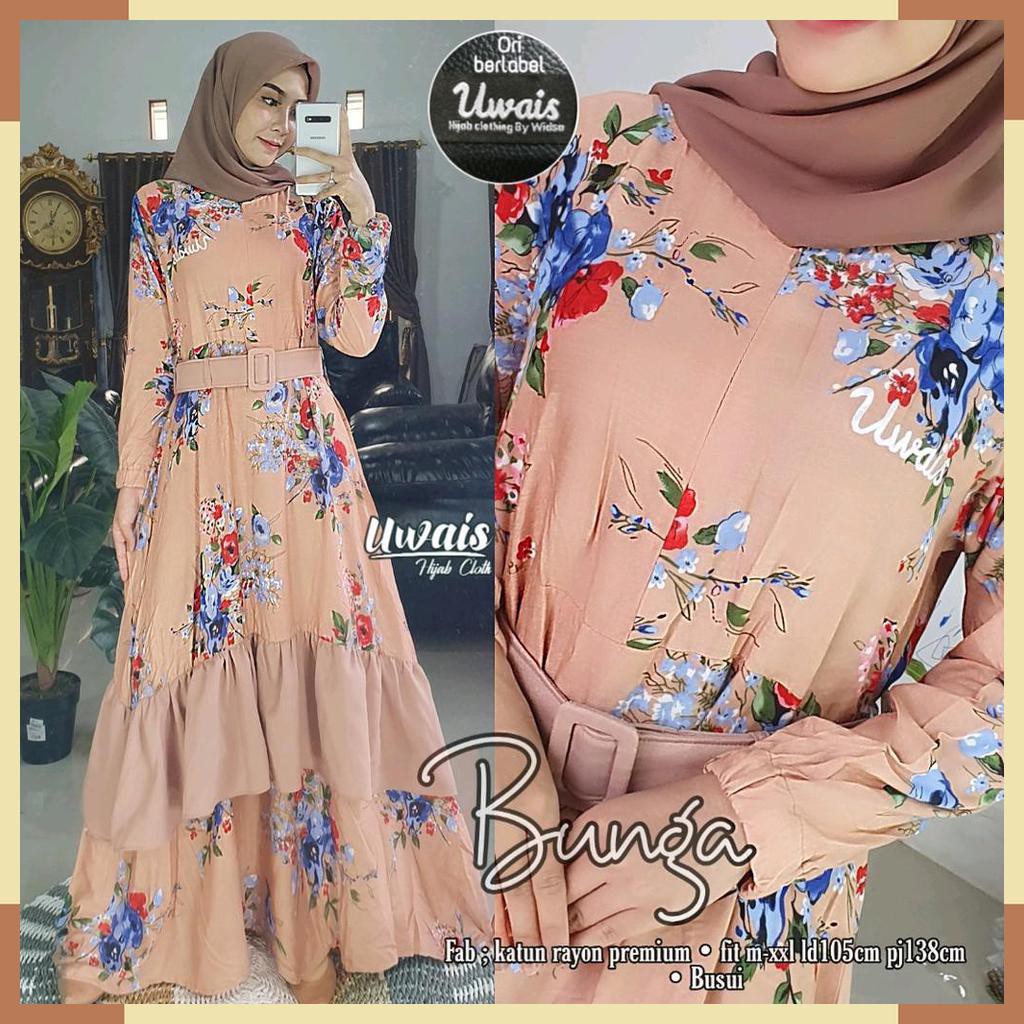 DRESS GAMIS. BUNGA MAXY MOTIF. FASHION MUSLIM WANITA. BY UWAIS