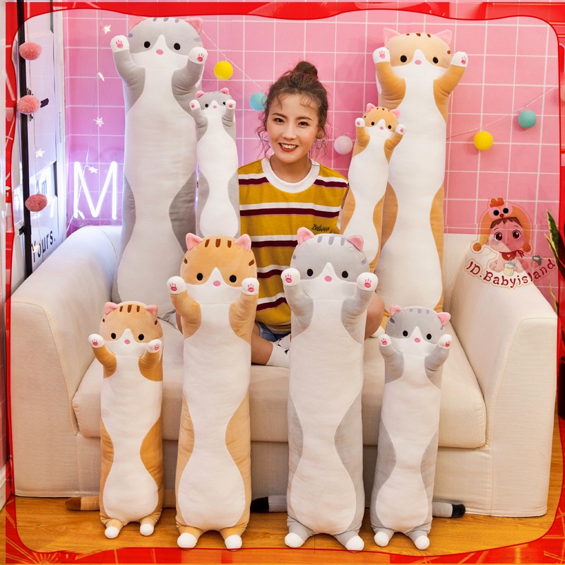 Cute kitty Plush Doll Cat Stuffed Toy Soft Hot Dog Bantal Bantal Tubuh Panjang untuk Pacar perempuan bantal kecil 50/70CM