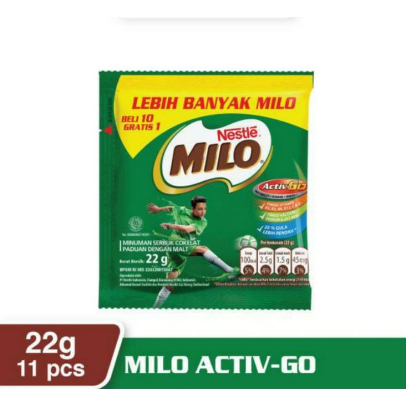 Milo Activgo Susu Bubuk Coklat Sachet Renceng 22gr GROSIR