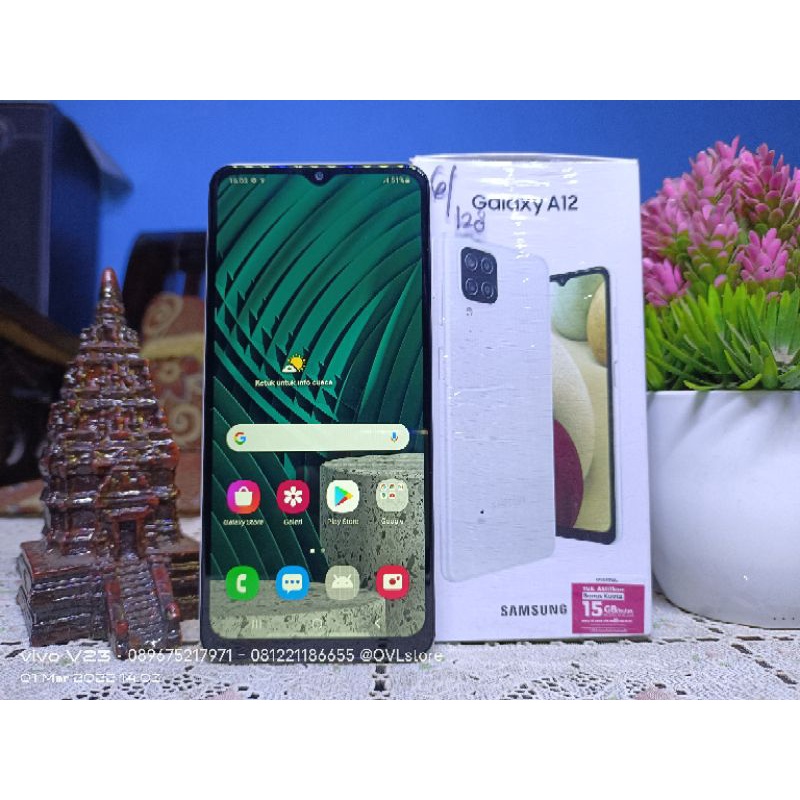 (BARU BUKA DUS BOX SAJA) HP SAMSUNG A12 RAM 6 ROM 128 GB BEKAS SECOND FULLSET