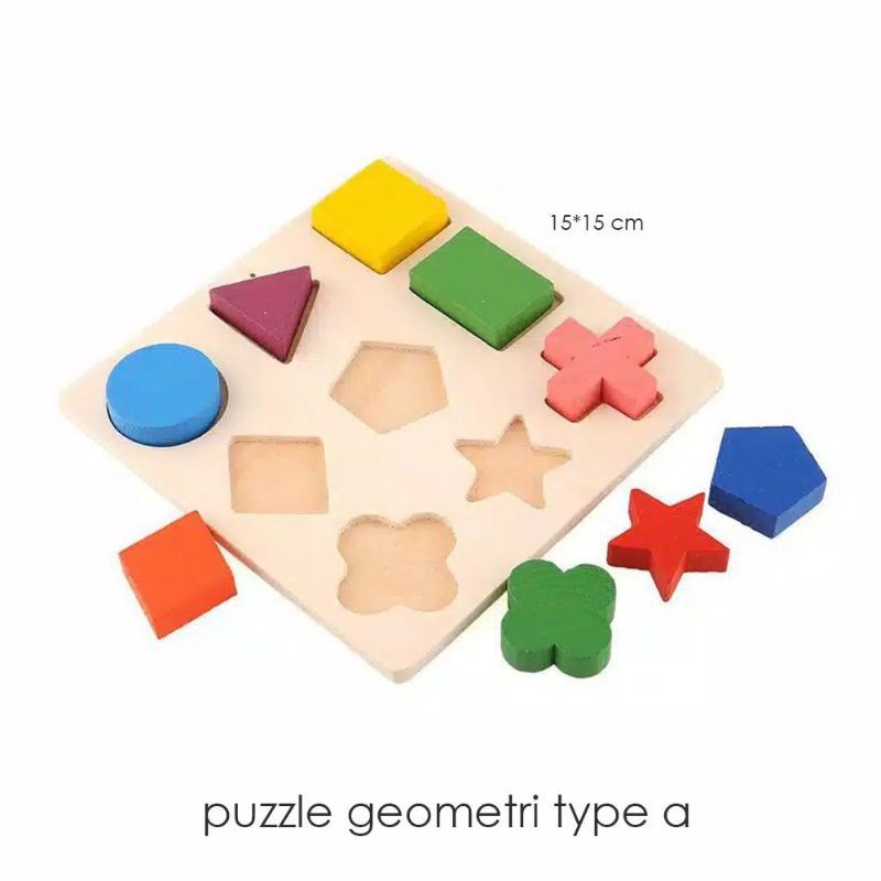 Puzzle Geometri Puzzle Bentuk Montessori Puzzle Kayu Mainan Edukasi Chunky 3d