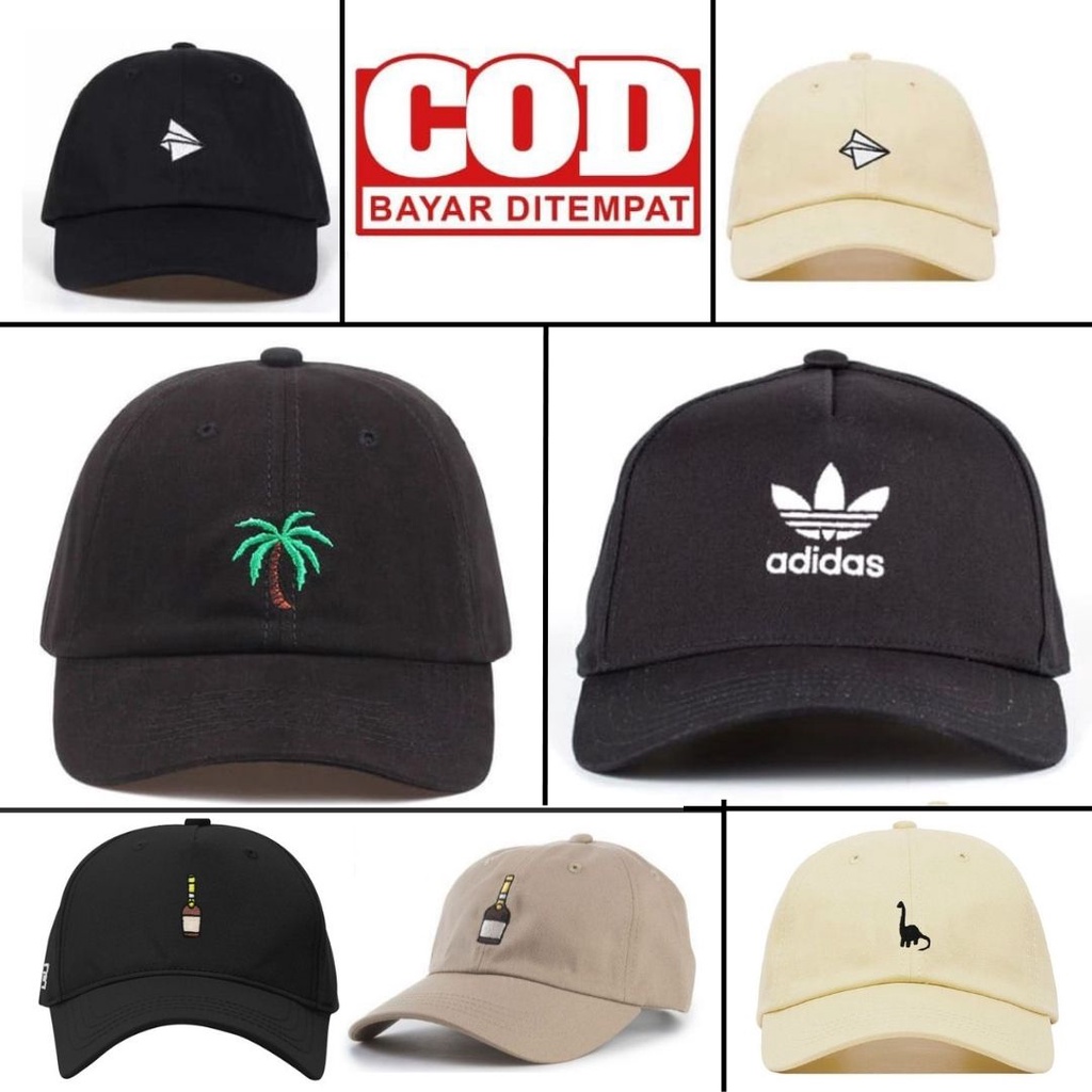 (NEEDS.ID) Topi Baseball - Motif BOTOL / ADIDAS / POHON KELAPA / PESAWAT KERTAS / DINO  // Kualitas terbaik