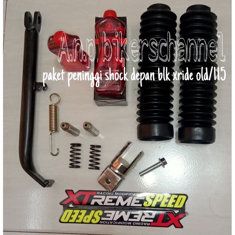 PAKET PENINGGI SHOCK DEPAN BELAKANG XRIDE 115-OLD/ LAMA MODIF TRAIL