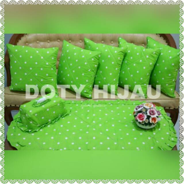 Sarung bantal kursi ruang tamu motif doty hijau