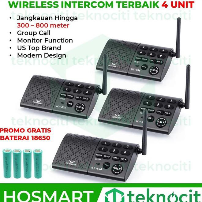 Hosmart Hy806 Wireless Intercom Fm 6 Channel Paket Interkom 4 Station