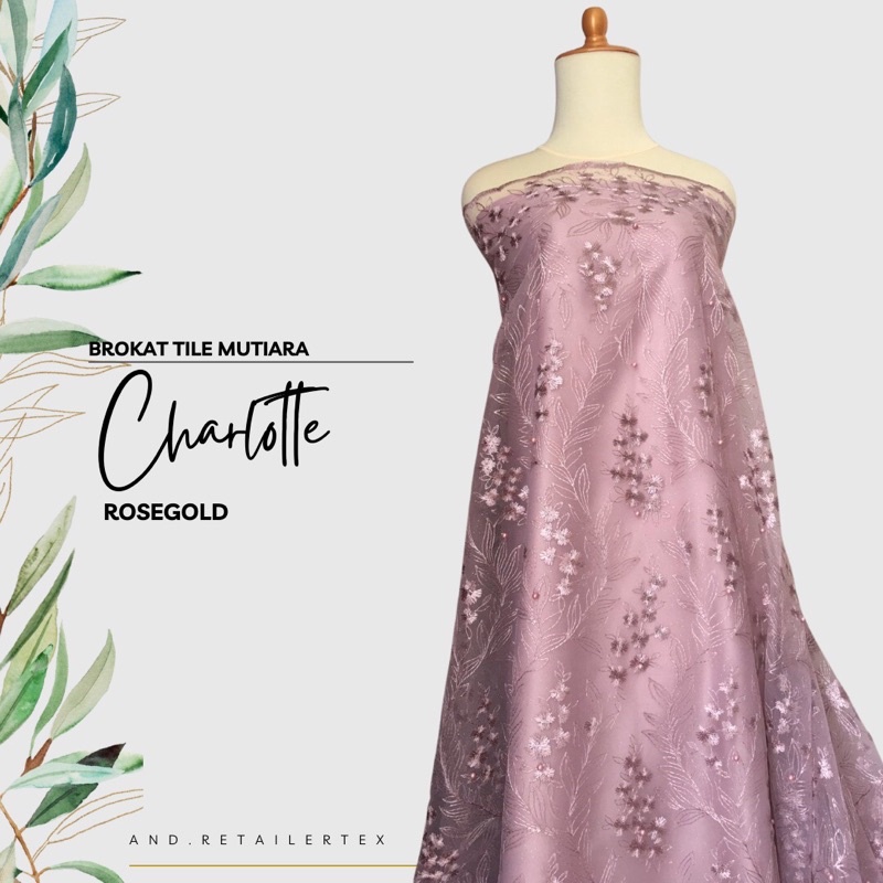 Kain Bahan Kebaya Brokat Tile Mutiara Charlotte warna hijau Rose Gold Semi Lavender