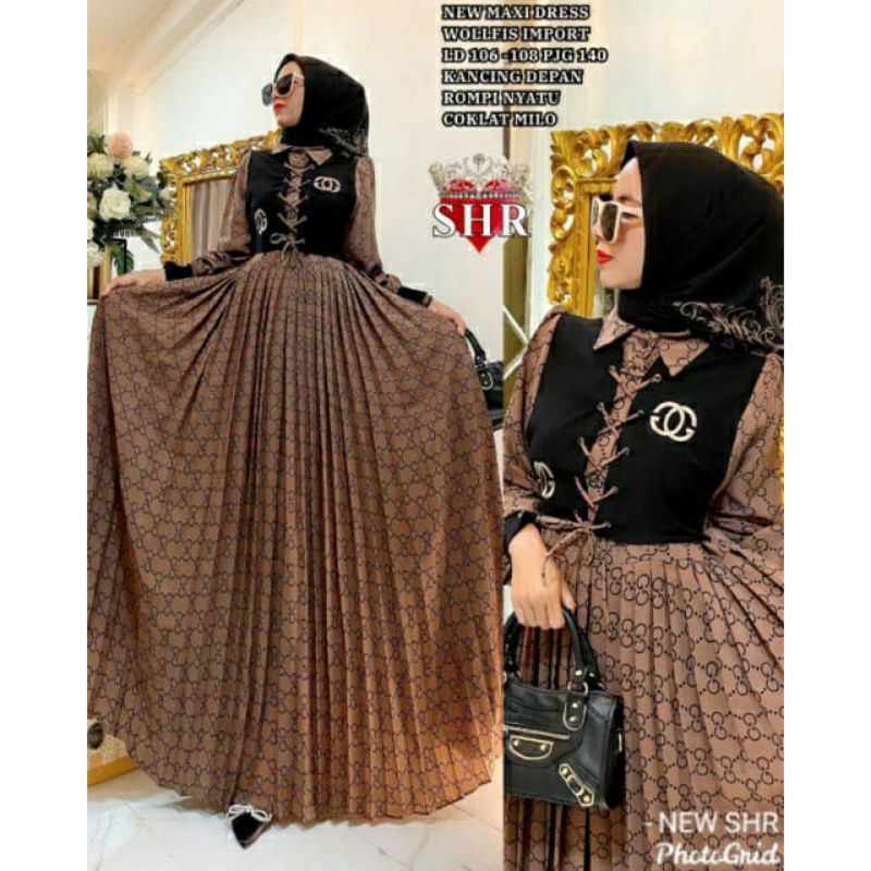 Cod SHR CC Chanel princess/gamis cantik/gamis kekinian/pakaian wanita/busana muslim/baju muslim/gami