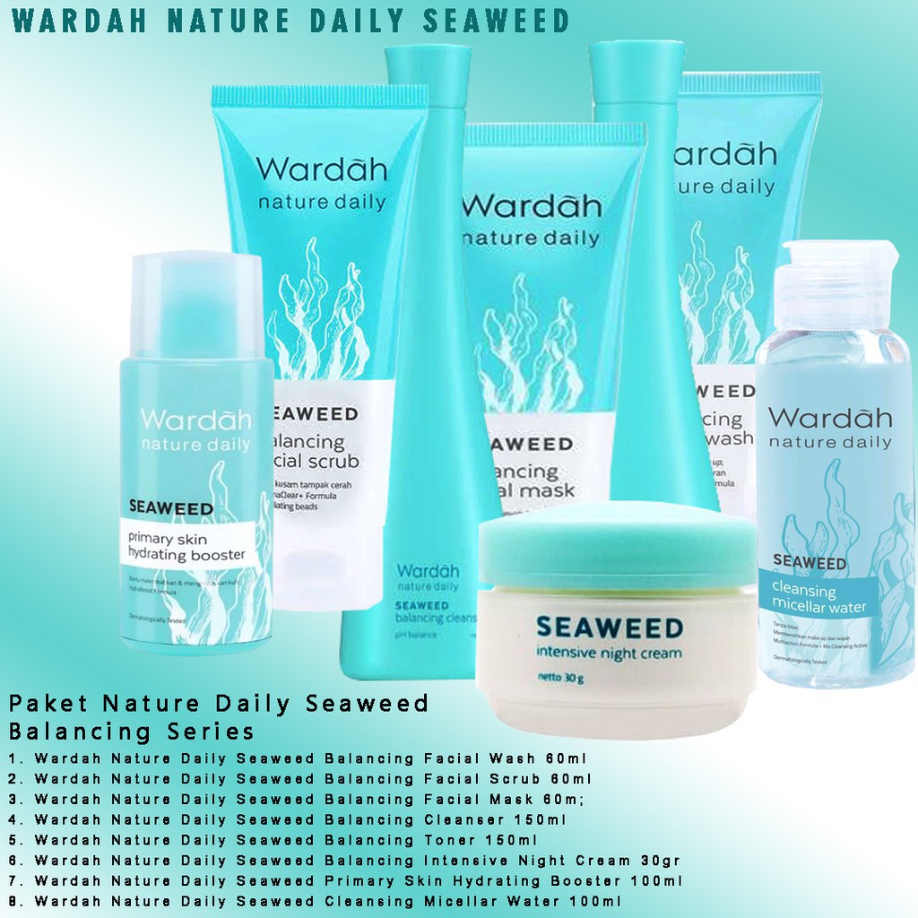 NEW WARDAH Nature Daily SEAWEED SERIES Cleansing Micellar Water / Balancing Cleanser / Toner / Facia